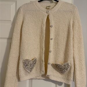 Elegant Cream Cardigan with Heart Embellishments